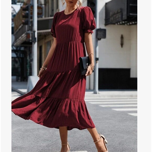 PRETTYGARDEN CHIC Summer Casual Boho Dress Size XL Wine Red New With Tag - Picture 2 of 9